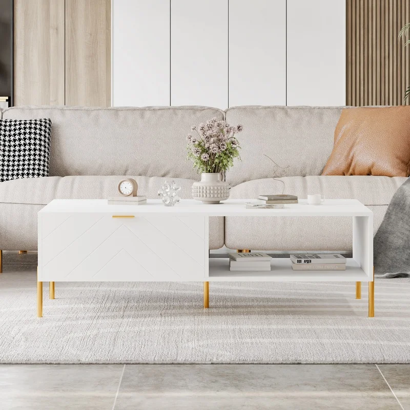 Mid-Century Modern White Coffee Table with Two Drawers
Mid-Century Modern White Coffee Table with Two Drawers