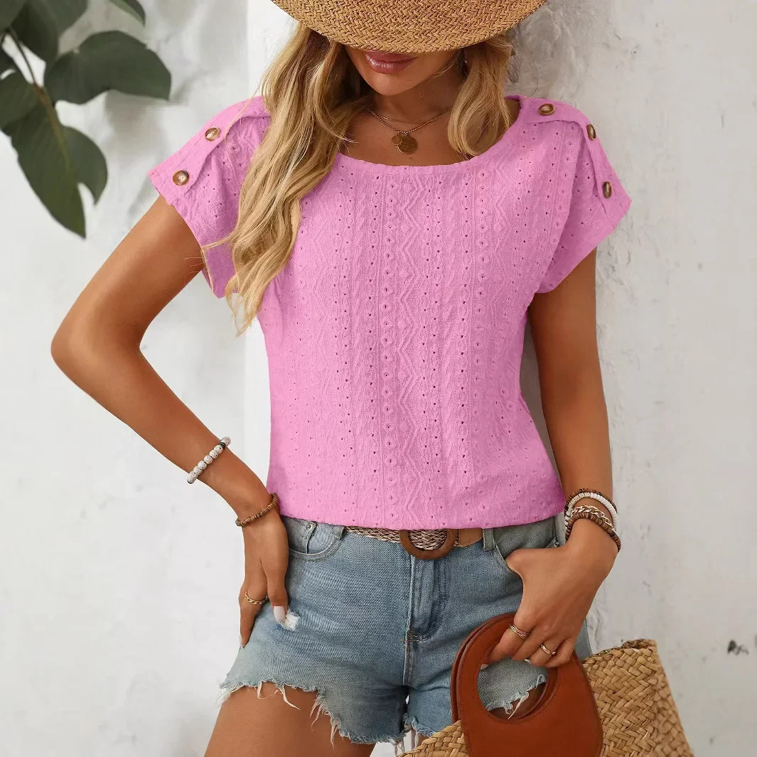 European and American women's clothing 2025 spring and summer new products mesh jacquard round neck button-down short-s
European and American women's clothing 2025 spring and summer new products mesh jacquard round neck button-down short-s