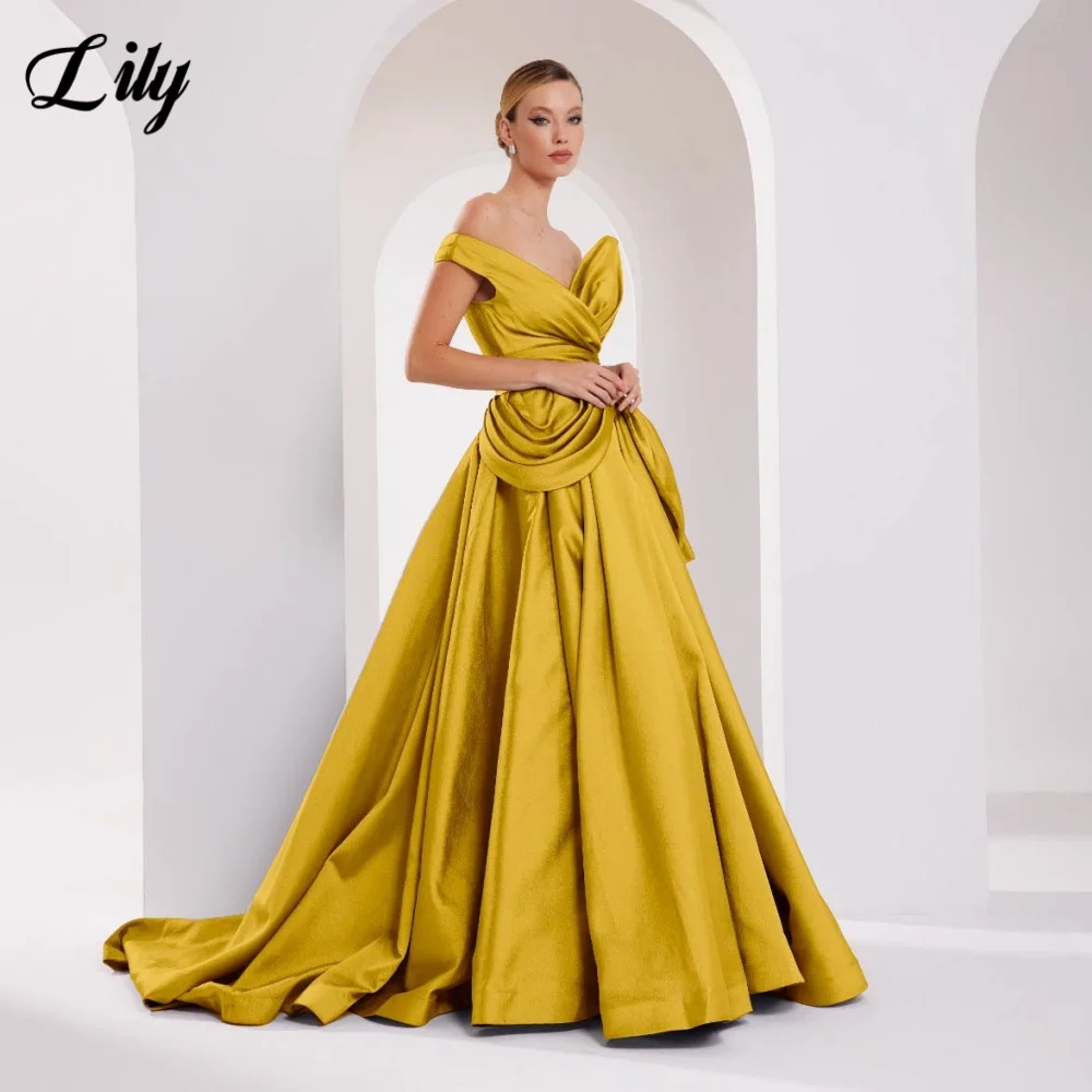 Lily Yellow Elegant Formal Gown V-Neck One-Shoulder Sleeve Prom Dresses Satin A-Line Evening Dresses robes de soirée Customized
Lily Yellow Elegant Formal Gown V-Neck One-Shoulder Sleeve Prom Dresses Satin A-Line Evening Dresses robes de soirée Customized