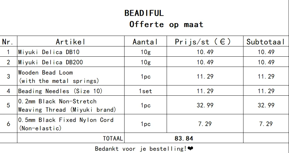 BEADIFUL | MIYUKI Delica DB10 DB200 + Wooden Bead Loom + Needles + Nylon Thread Kit | Custom Order
BEADIFUL | MIYUKI Delica DB10 DB200 + Wooden Bead Loom + Needles + Nylon Thread Kit | Custom Order
