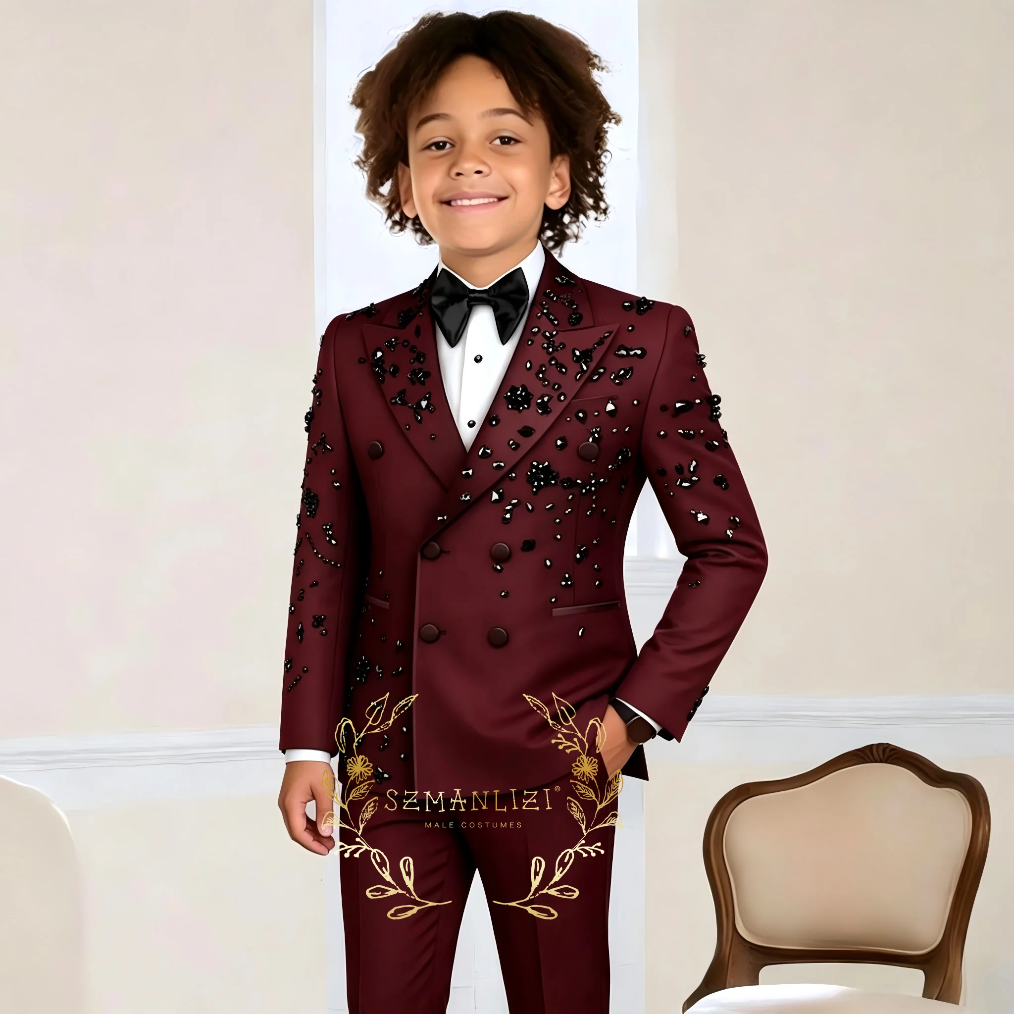 Fashion Burgundy Boy Suit Crystals Wedding Tuxedo Double Breasted Formal Child 2 Pieces Blazer Pants costume enfant garçon
Fashion Burgundy Boy Suit Crystals Wedding Tuxedo Double Breasted Formal Child 2 Pieces Blazer Pants costume enfant garçon