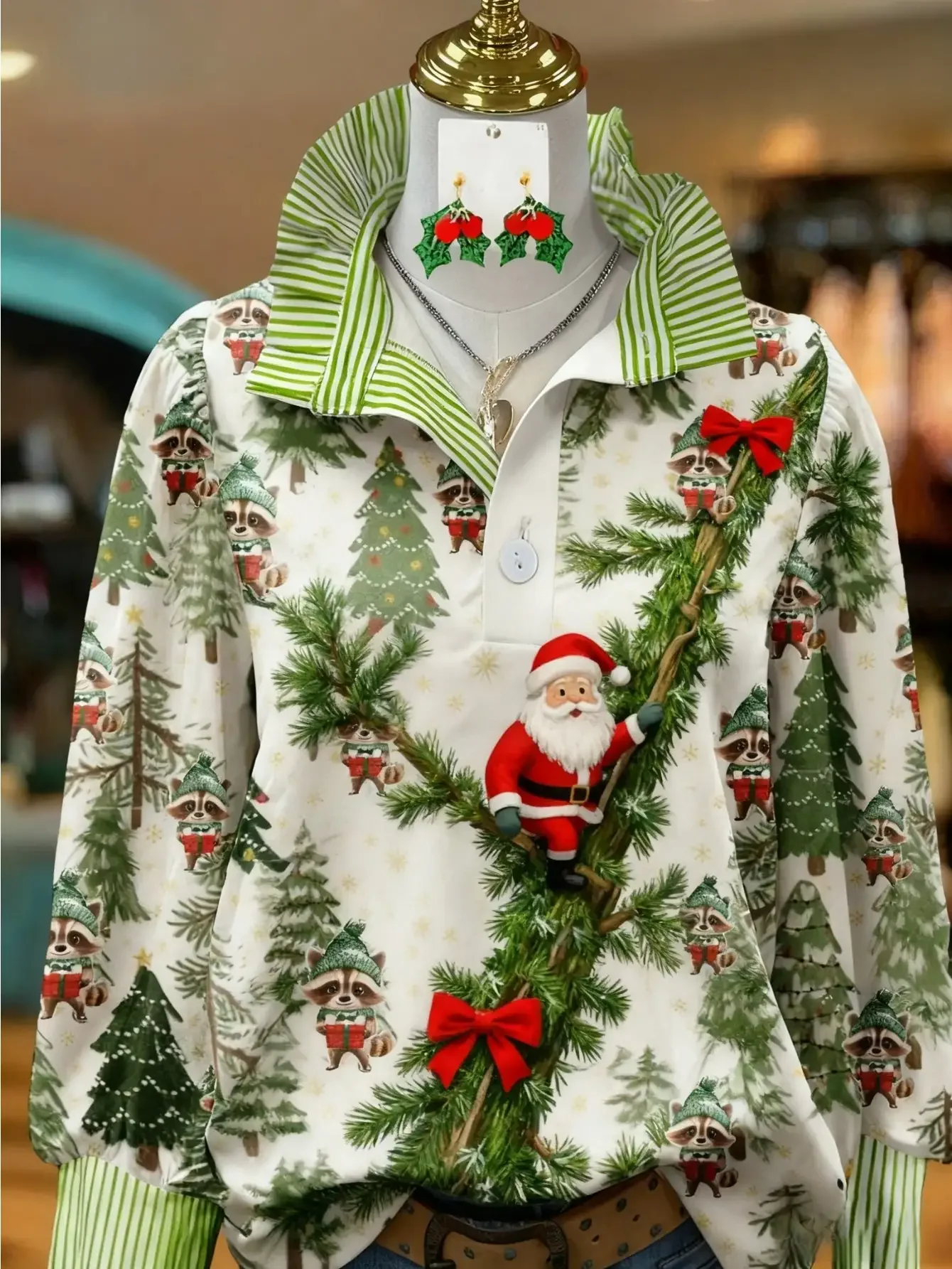 2026 Women's striped casual fashion shirt, multi-color striped collar,Cute Santa Claus
2026 Women's striped casual fashion shirt, multi-color striped collar,Cute Santa Claus