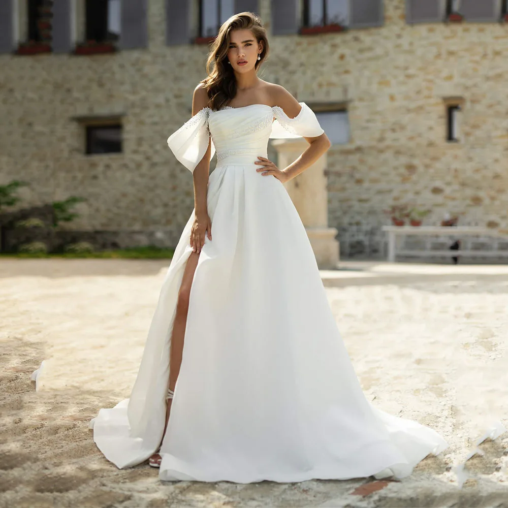 Msikoods Off Shoulder Satin Wedding Dress 2025 Sexy High Slit Customized Women's Wedding Gown Corset Beads Pearls Bridal Dress
Msikoods Off Shoulder Satin Wedding Dress 2025 Sexy High Slit Customized Women's Wedding Gown Corset Beads Pearls Bridal Dress