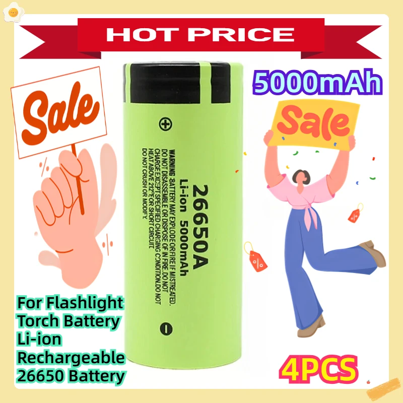 4PCS For Flashlight Torch Battery 3.7V 5000mAh Li-ion Rechargeable 26650 Battery
4PCS For Flashlight Torch Battery 3.7V 5000mAh Li-ion Rechargeable 26650 Battery