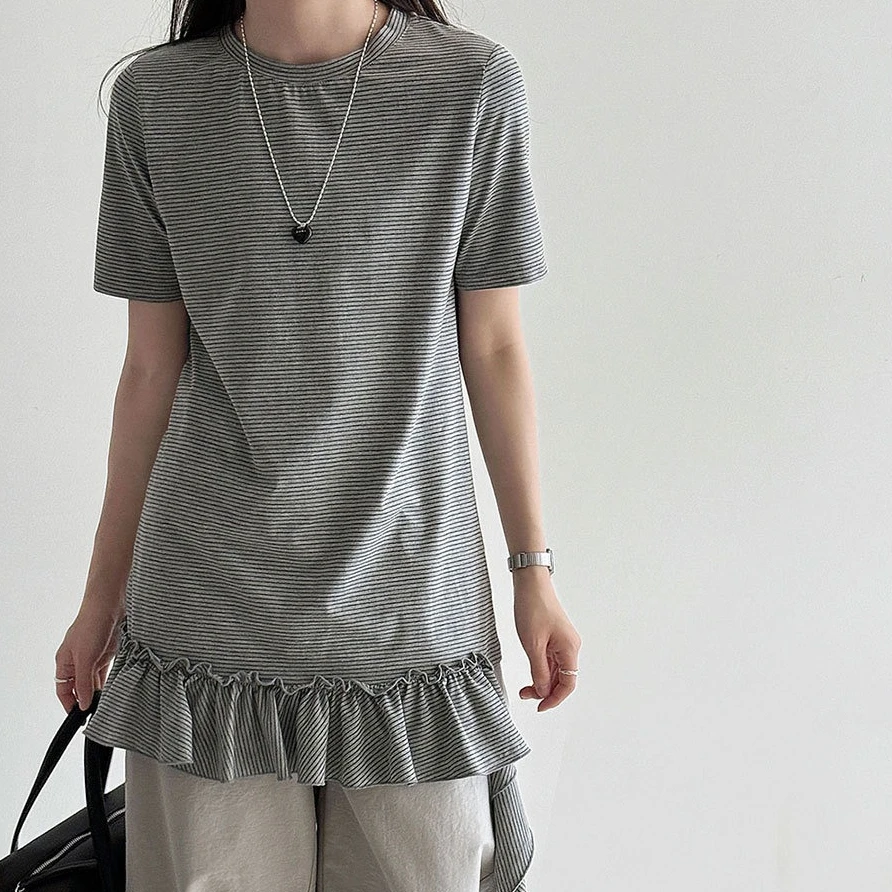 Tops Women Top Striped Y2k Streetwear Round Neck Short Sleeve Ruffles Tees Casual Loose Elegant Work Regular Summer 2026
Tops Women Top Striped Y2k Streetwear Round Neck Short Sleeve Ruffles Tees Casual Loose Elegant Work Regular Summer 2026