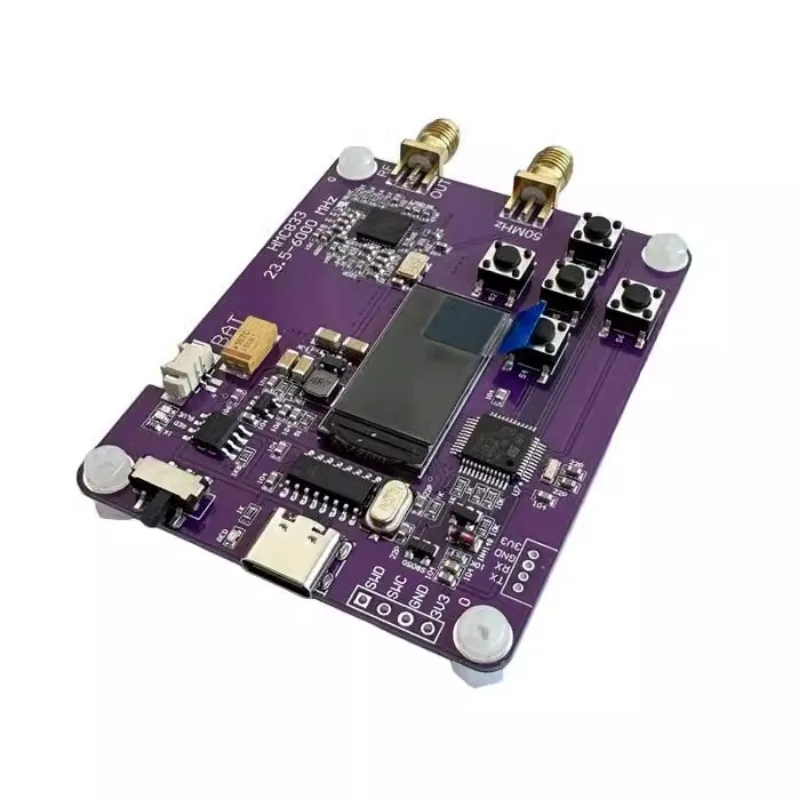 6GHz RF signal generator 23.5-6000 MHZ RF signal source transmitter HMC833oled screen display
6GHz RF signal generator 23.5-6000 MHZ RF signal source transmitter HMC833oled screen display