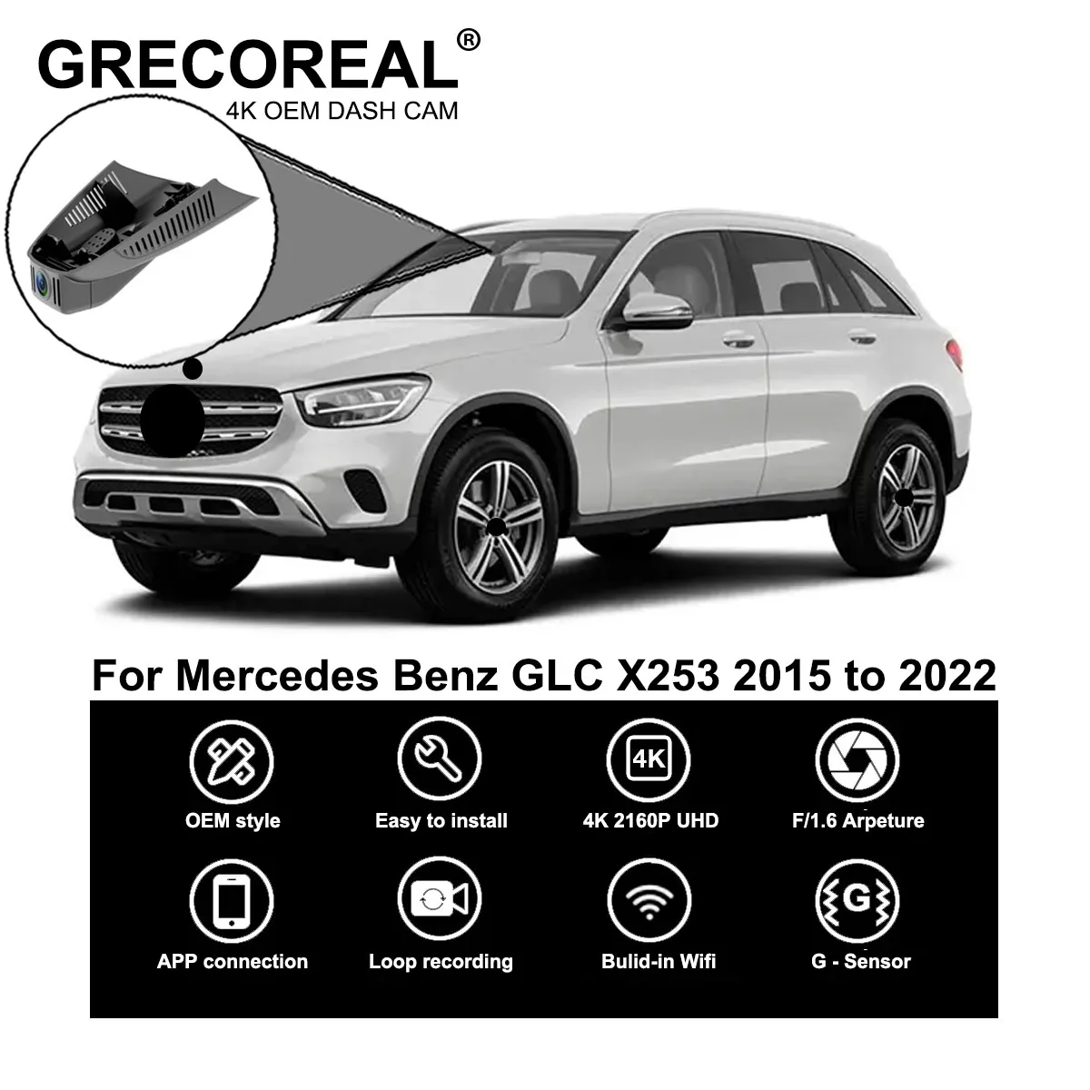 GRECOREAL 4K Dash Cam Front and Rear 2160P WiFi Car Dual Dashcam Plug Play Compatible with Mercedes Benz GLC X253 C253 AMG
GRECOREAL 4K Dash Cam Front and Rear 2160P WiFi Car Dual Dashcam Plug Play Compatible with Mercedes Benz GLC X253 C253 AMG