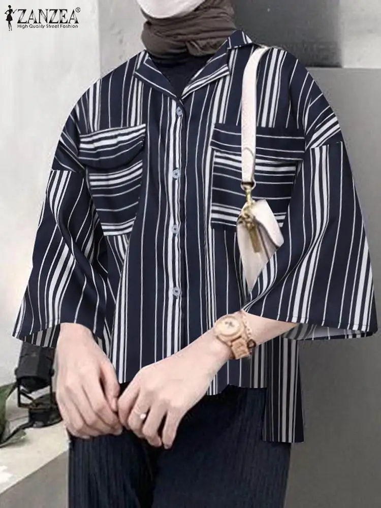 Summer Fashion Stripe Blouse ZANZEA Women Vintage 3/4 Sleeve Muslim Tops Elegant Lapel Neck Shirt Button Blusas Female Chemise
Summer Fashion Stripe Blouse ZANZEA Women Vintage 3/4 Sleeve Muslim Tops Elegant Lapel Neck Shirt Button Blusas Female Chemise