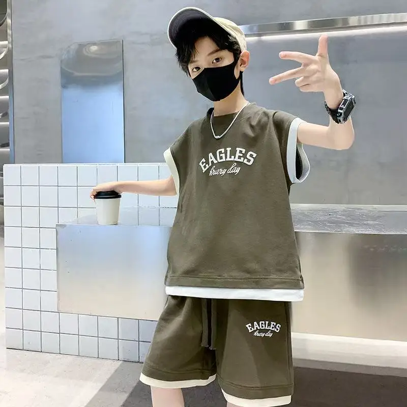 Summer Teenage Boy Cotton Clothes Set Children Sleeveless Tshirts and Shorts Suit Kid Short Sleeve Top Bottom Outfits Tracksuit
Summer Teenage Boy Cotton Clothes Set Children Sleeveless Tshirts and Shorts Suit Kid Short Sleeve Top Bottom Outfits Tracksuit