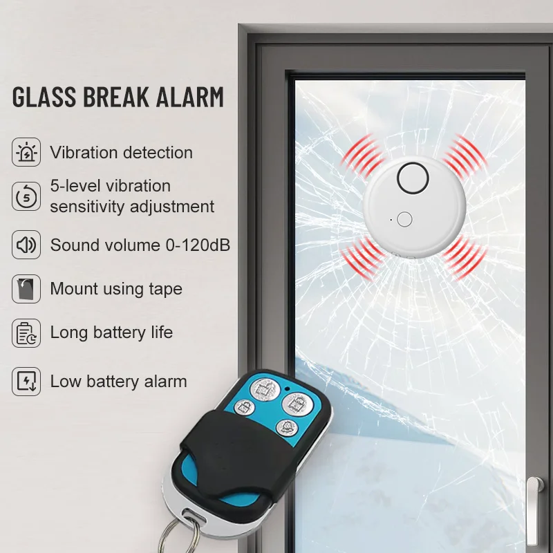 Vibration Sensitivity Adjustable Glass Break Window Alarm Sensor with Remote, AAA battery included
Vibration Sensitivity Adjustable Glass Break Window Alarm Sensor with Remote, AAA battery included