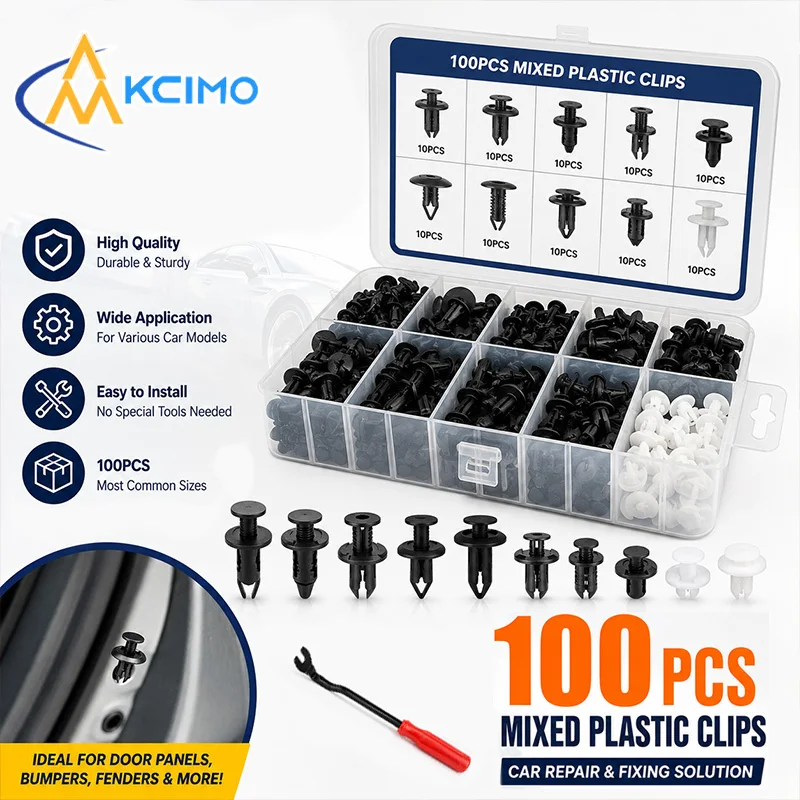 100PCS Universal Car Plastic Clips Kit - Mixed Fasteners for Bumper Door Fender Trim Panel Repair with Removal Tool
100PCS Universal Car Plastic Clips Kit - Mixed Fasteners for Bumper Door Fender Trim Panel Repair with Removal Tool