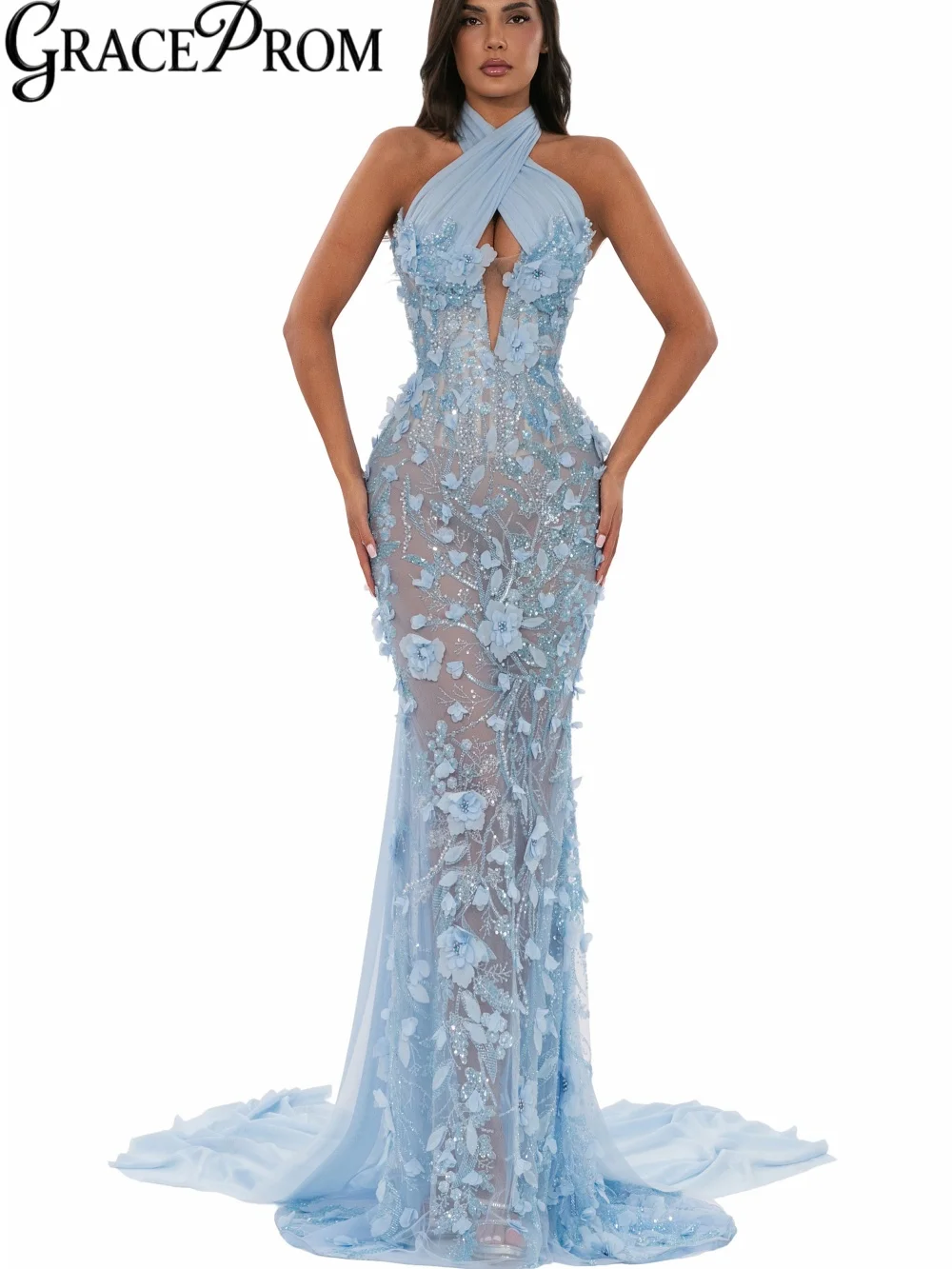Sky Blue 3D Floral Beaded Evening Dress Modern Halter Illusion Wedding Party Gown Customized Opulent Mermaid Long Prom Dresses
Sky Blue 3D Floral Beaded Evening Dress Modern Halter Illusion Wedding Party Gown Customized Opulent Mermaid Long Prom Dresses