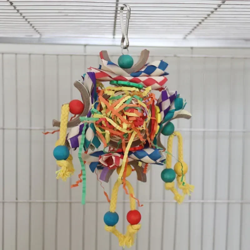 Parrot toy colored rattan ball paper tube bird cage decoration pendant bird toy
Parrot toy colored rattan ball paper tube bird cage decoration pendant bird toy