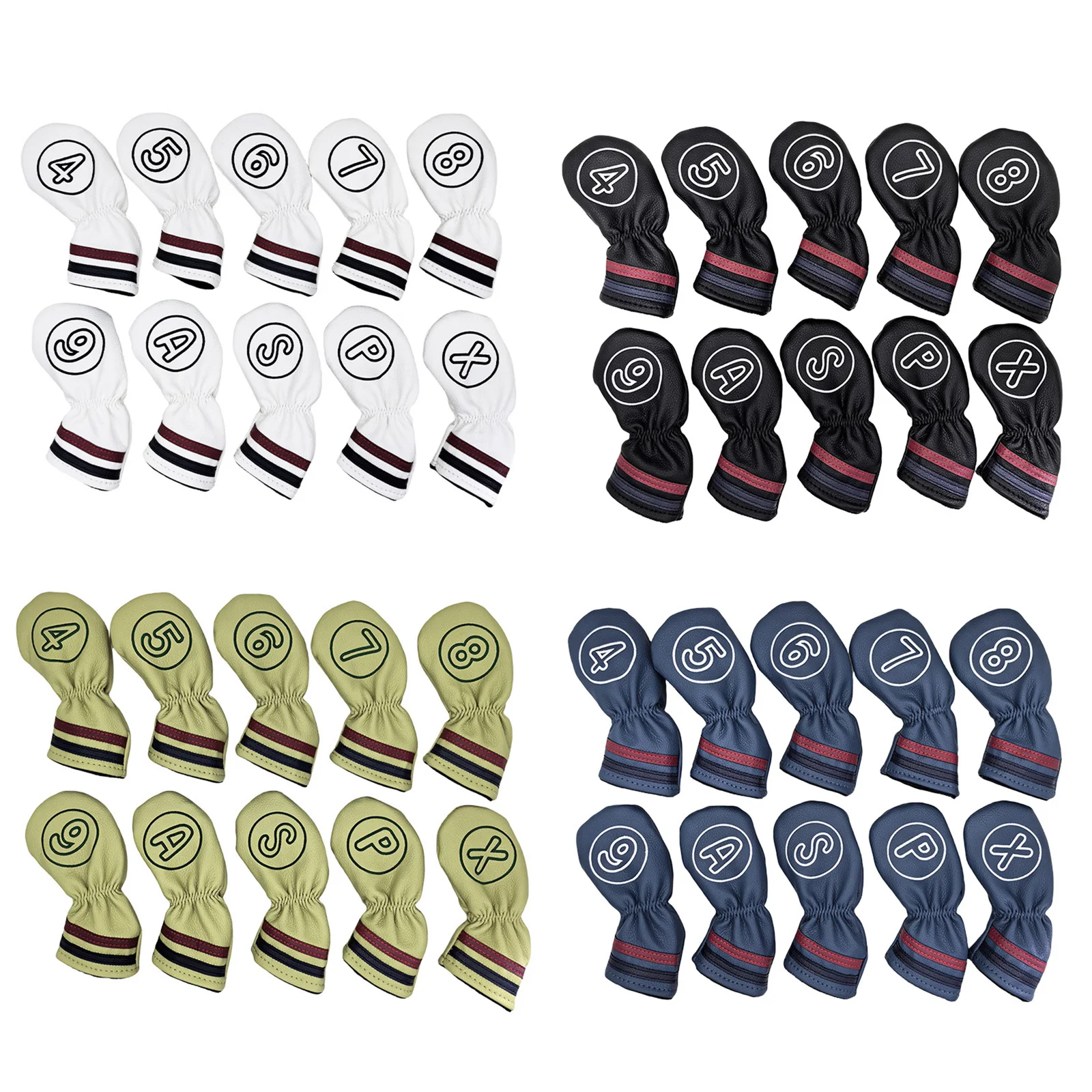 Olf Iron Headcovers 10Pcs Contrast Stripe Elastic Band PU Leather Club Protective Sleeve for Golfer
Olf Iron Headcovers 10Pcs Contrast Stripe Elastic Band PU Leather Club Protective Sleeve for Golfer