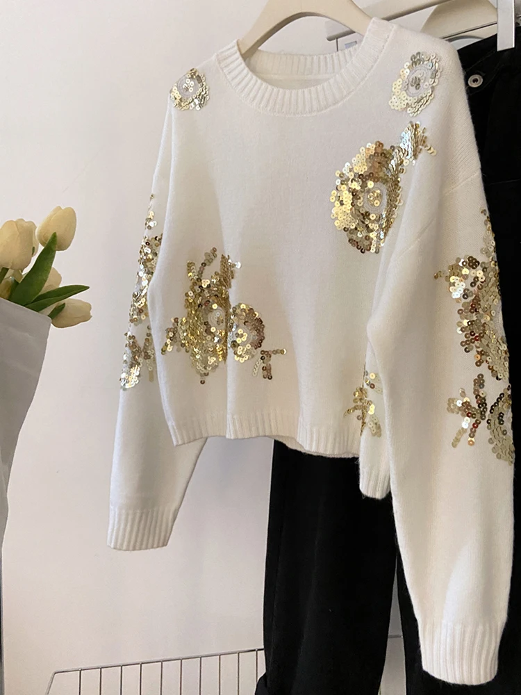 Leisure Round Neck Embroidered Sequin Pullover Knitted Sweater 2024 Autumn New Fashionable Women'S Clothing
Leisure Round Neck Embroidered Sequin Pullover Knitted Sweater 2024 Autumn New Fashionable Women'S Clothing