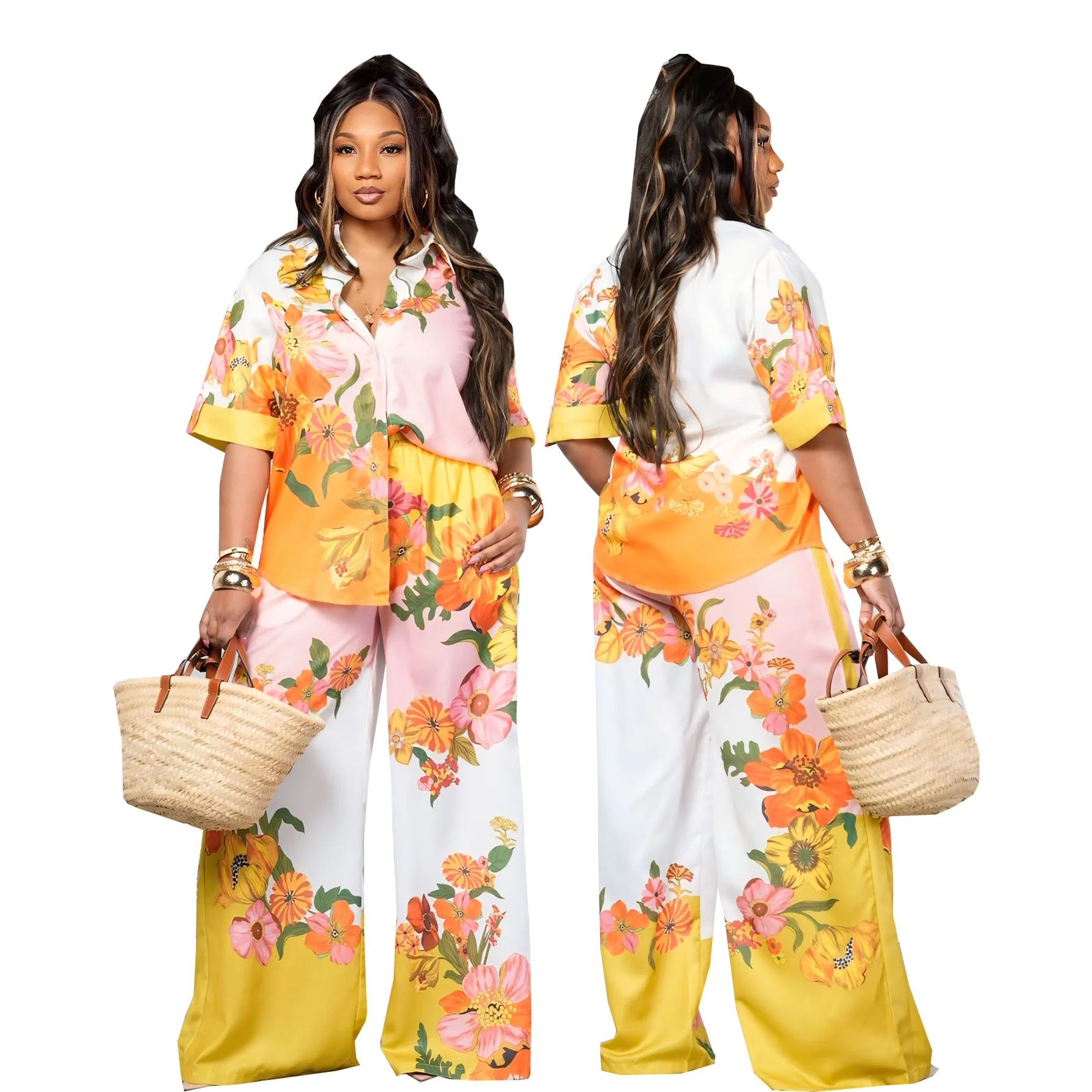 Fashion Floral Printed Women's Set Half Sleeve Blouse Shirt and Wide Leg Pants 2025 Two 2 Piece Sets Outfits Tracksuit
Fashion Floral Printed Women's Set Half Sleeve Blouse Shirt and Wide Leg Pants 2025 Two 2 Piece Sets Outfits Tracksuit
