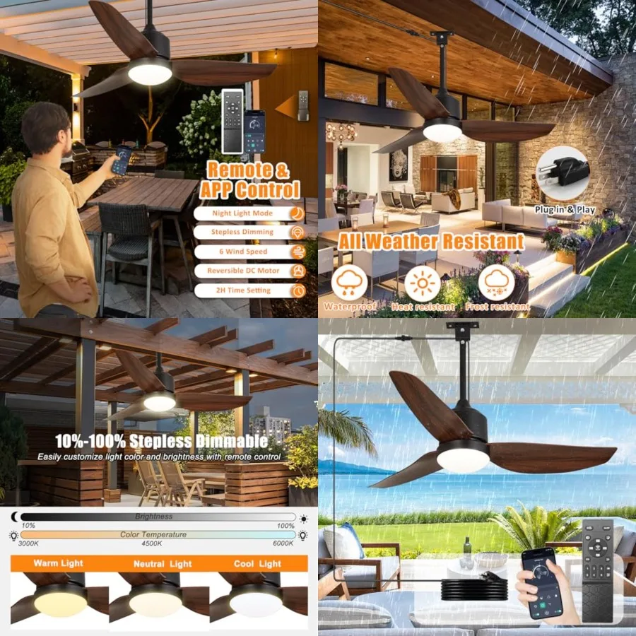 Outdoor Ceiling Fan with Light: Waterproof Gazebo Fans with Lights Outdoor Hanging - Plug in Remote App Control for Patio Indoo
Outdoor Ceiling Fan with Light: Waterproof Gazebo Fans with Lights Outdoor Hanging - Plug in Remote App Control for Patio Indoo