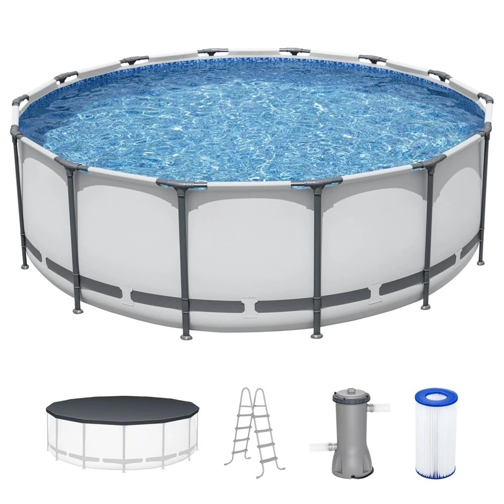 14' X 48" Above Ground Pool, Round Metal Frame Outdoor Swimming Pool Set with Filter Pump, Ladder, Customized
14' X 48" Above Ground Pool, Round Metal Frame Outdoor Swimming Pool Set with Filter Pump, Ladder, Customized