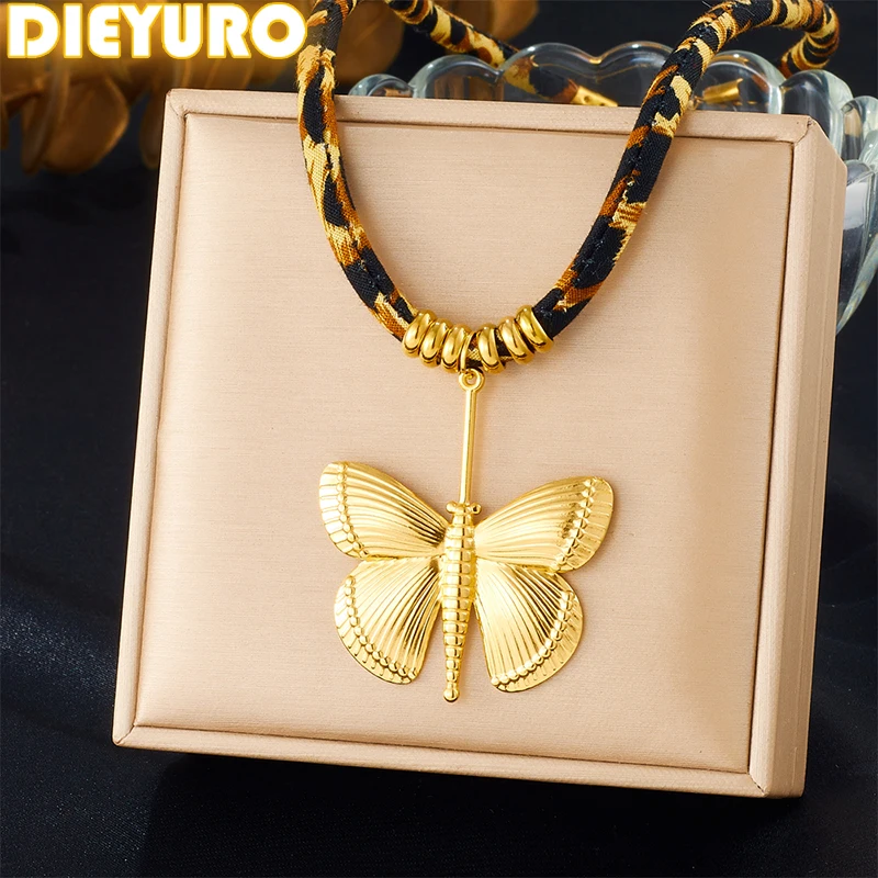 DIEYURO Stainless Steel Golden Exagera Butterfly Animal Pendant Vintage Trend Leopard Print Necklace Lady Waterproof Jewelry
DIEYURO Stainless Steel Golden Exagera Butterfly Animal Pendant Vintage Trend Leopard Print Necklace Lady Waterproof Jewelry