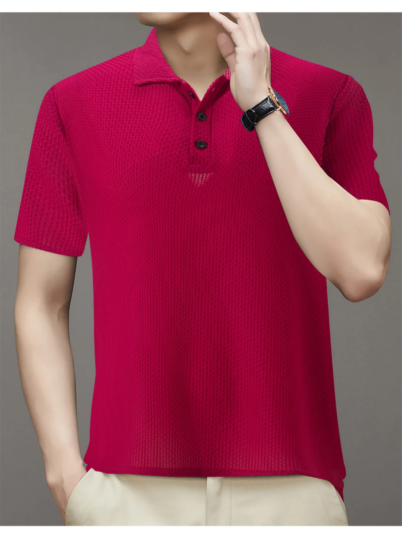 Ice silk men's POLO shirt high-end mesh breathable short sleeve T-shirt solid color leisure sports high quality men's pullover
Ice silk men's POLO shirt high-end mesh breathable short sleeve T-shirt solid color leisure sports high quality men's pullover