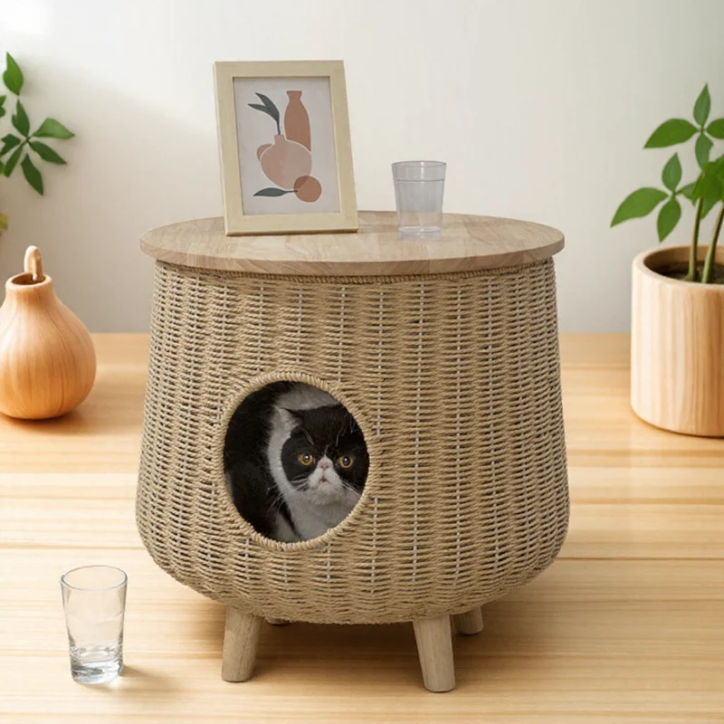 People and pets dual-purpose cat villa does not occupy a solid wood rattan nest, home cat nest
People and pets dual-purpose cat villa does not occupy a solid wood rattan nest, home cat nest