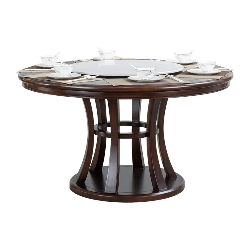 New Chinese-style solid wood dining table and chair combination turntable hotel round hotel round dining table for 6 people
New Chinese-style solid wood dining table and chair combination turntable hotel round hotel round dining table for 6 people