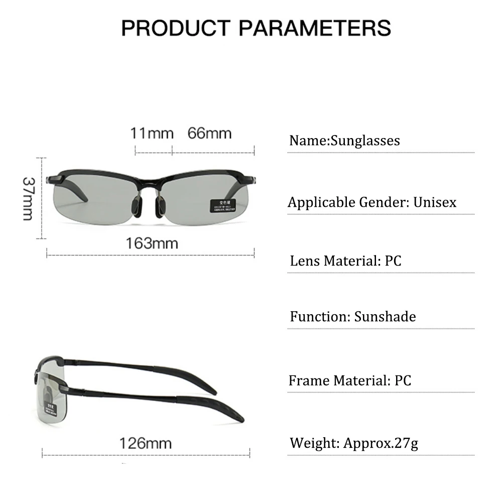 Photochromic Men's Sunglasses Men Driving Polarized Sun Glasses Women Outdoor Sports Cycling Night Vision Eyewear UV400 Goggles
Photochromic Men's Sunglasses Men Driving Polarized Sun Glasses Women Outdoor Sports Cycling Night Vision Eyewear UV400 Goggles