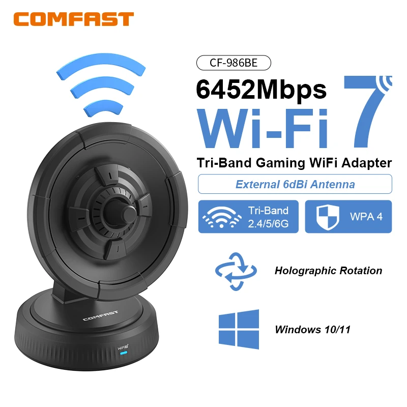COMFAST BE6500 WiFi 7 USB Adapter 2.4G/5.8G/6G USB 3.0 Directive Antenna 6dBi Network Card Driver-Free For PC/Laptop Win10/11
COMFAST BE6500 WiFi 7 USB Adapter 2.4G/5.8G/6G USB 3.0 Directive Antenna 6dBi Network Card Driver-Free For PC/Laptop Win10/11