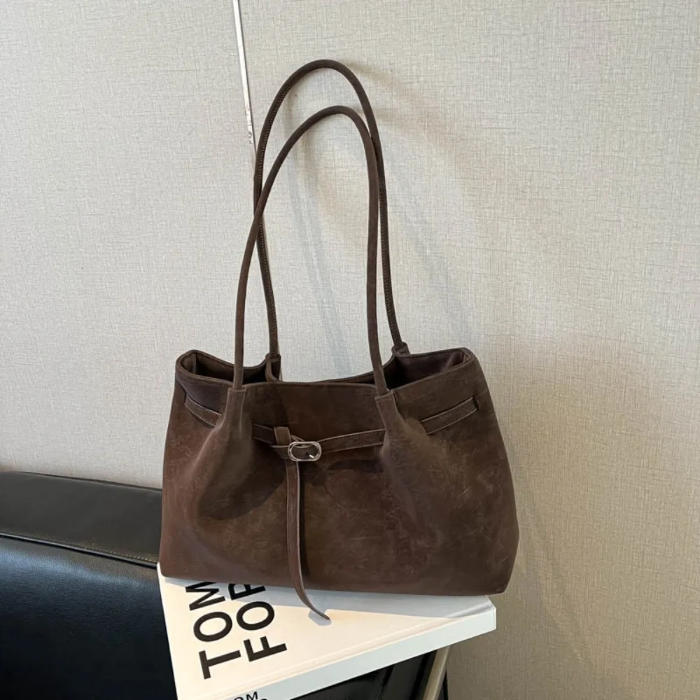 Suede/PU Leather Shoulder Bag Retro Elegant Handbag Large Capacity Solid Color Commuting Tote Bag School/Travel/Work Suede/PU Leather Shoulder Bag Retro Elegant Handbag Large Capacity Solid Color Commuting Tote Bag School/Travel/Work