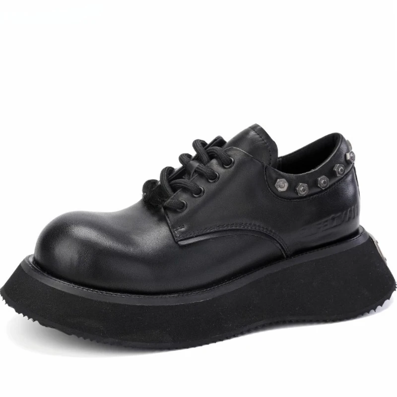 Мужские туфли дерби в британском стиле ретро с большой головкой, увеличивающие рост на толстой подошве, повседневная обувь из натуральной кожи с широкой версией 
Мужские туфли дерби в британском стиле ретро с большой головкой, увеличивающие рост на толстой подошве, повседневная обувь из натуральной кожи с широкой версией