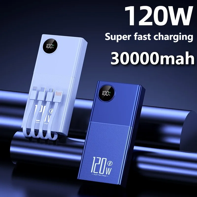 30000mAh 120W Fast Charging Power Bank Large Capacity Portable Chargers with Four Cable Powerbank External Battery for IPhone
30000mAh 120W Fast Charging Power Bank Large Capacity Portable Chargers with Four Cable Powerbank External Battery for IPhone