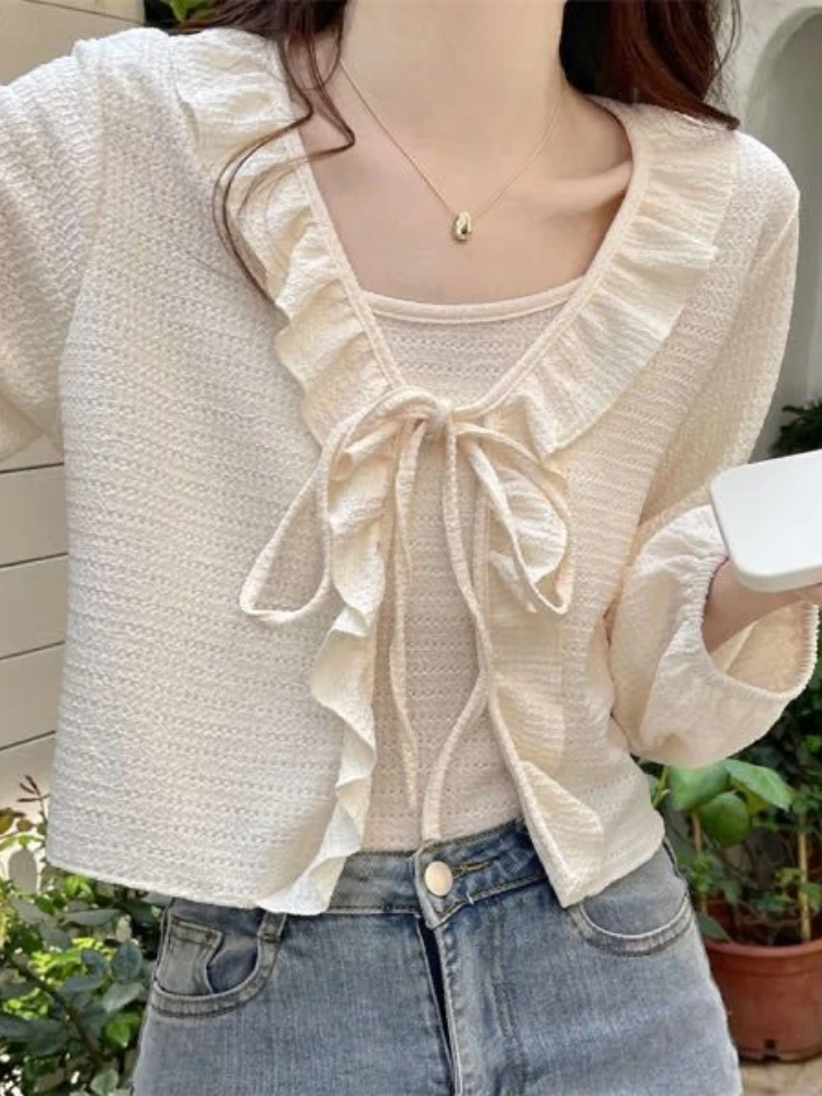 Y2k Sweet Футболки на шнуровке с оборками и длинными рукавами Укороченные топы + майка Комплект из двух предметов Однотонный весенне-осенний универсальный женский костюм
Y2k Sweet Футболки на шнуровке с оборками и длинными рукавами Укороченные топы + майка Комплект из двух предметов Однотонный весенне-осенний универсальный женский костюм