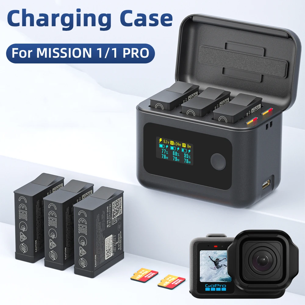 Battery Charger for GoPro MISSION 1/1 PRO, Upgrade Fast Charging Case w/LCD Display, Intelligent Way Charger Hub Accessories
Battery Charger for GoPro MISSION 1/1 PRO, Upgrade Fast Charging Case w/LCD Display, Intelligent Way Charger Hub Accessories