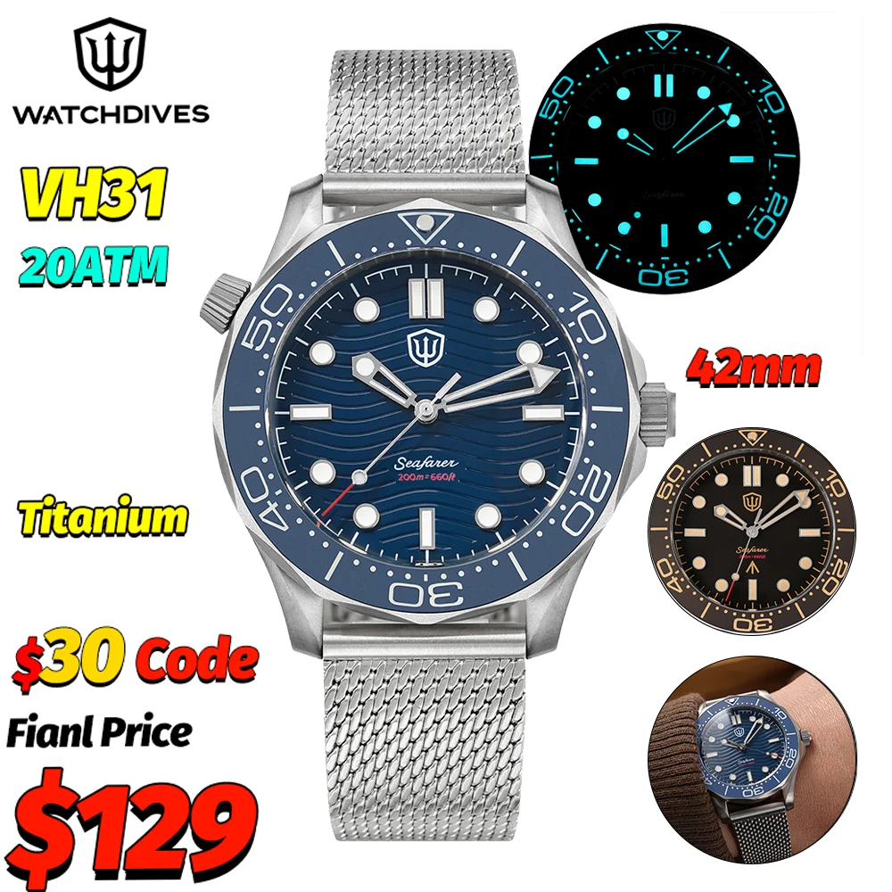 Watchdives WD007Q Luxury Titanium Watch 007 NTTD VH31 Sweep Quartz Wristwatches AR Sapphire 200M Waterproof 42Mm Vintage Watches
Watchdives WD007Q Luxury Titanium Watch 007 NTTD VH31 Sweep Quartz Wristwatches AR Sapphire 200M Waterproof 42Mm Vintage Watches