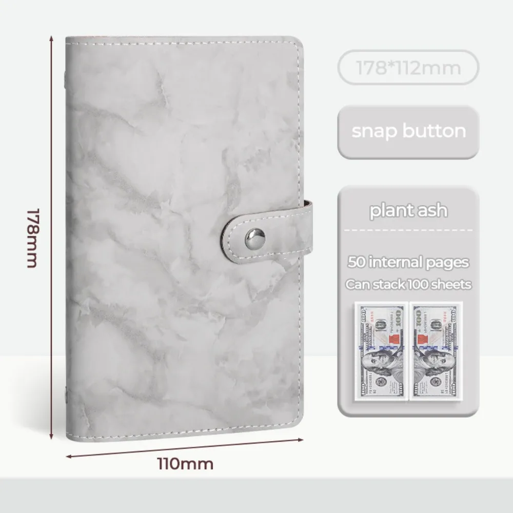 New PU Cash Deposit Book Snap Button Design 100 Pockets A6 Savings Binder Marble Patterns Budget Planner Cash Envelope System
New PU Cash Deposit Book Snap Button Design 100 Pockets A6 Savings Binder Marble Patterns Budget Planner Cash Envelope System