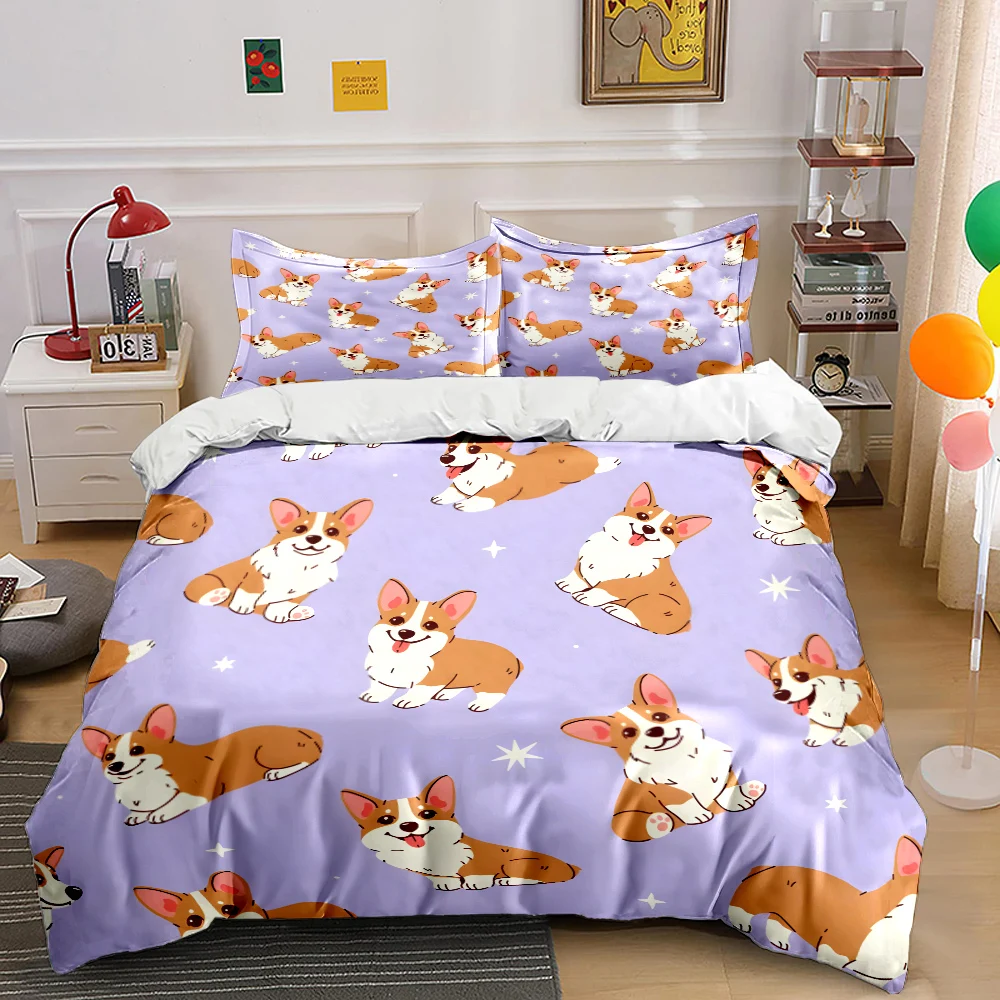 Cartoon corgi pattern purple background Print Bedding Set 1 Duvet Cover 2 Pillowcases for Adult Children Luxury Gift Full Size
Cartoon corgi pattern purple background Print Bedding Set 1 Duvet Cover 2 Pillowcases for Adult Children Luxury Gift Full Size