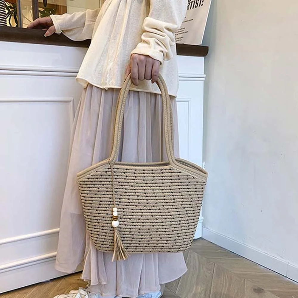 Trendy Sweet Woven Tote Bag Tassels Pendant Large Capacity Straw Handbag Lightweight Khaki Summer Beach Bag Female
Trendy Sweet Woven Tote Bag Tassels Pendant Large Capacity Straw Handbag Lightweight Khaki Summer Beach Bag Female