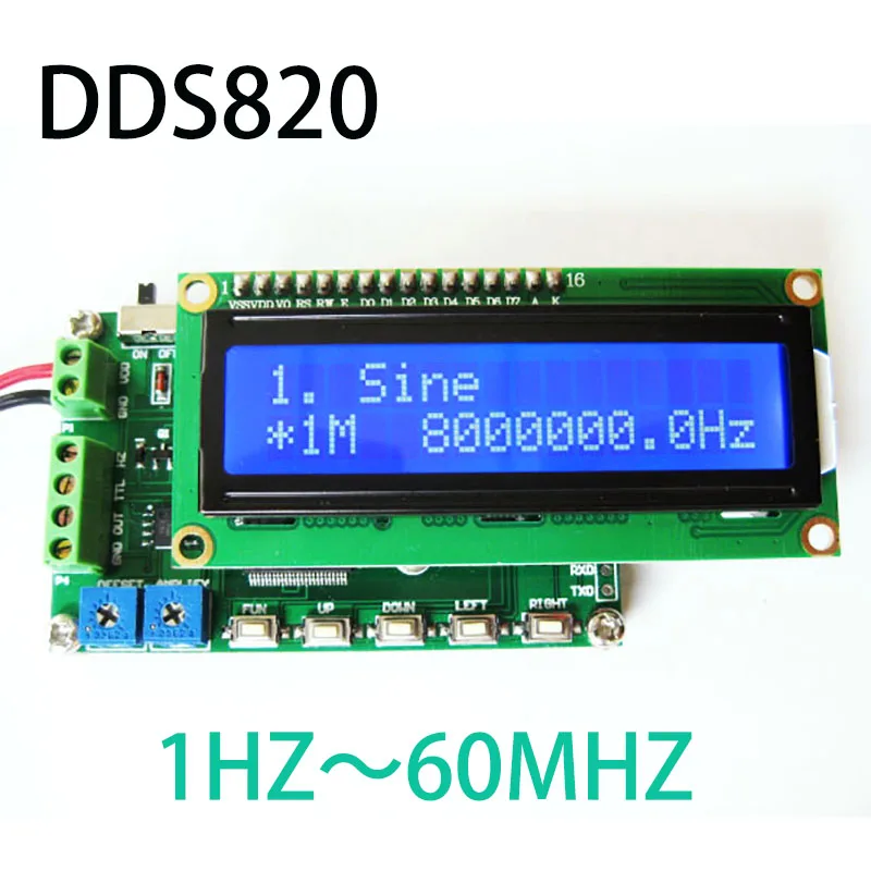 DDS820 new version DDS function signal generator 8MHz sine wave signal generator signal source 60MHZ frequency meter
DDS820 new version DDS function signal generator 8MHz sine wave signal generator signal source 60MHZ frequency meter