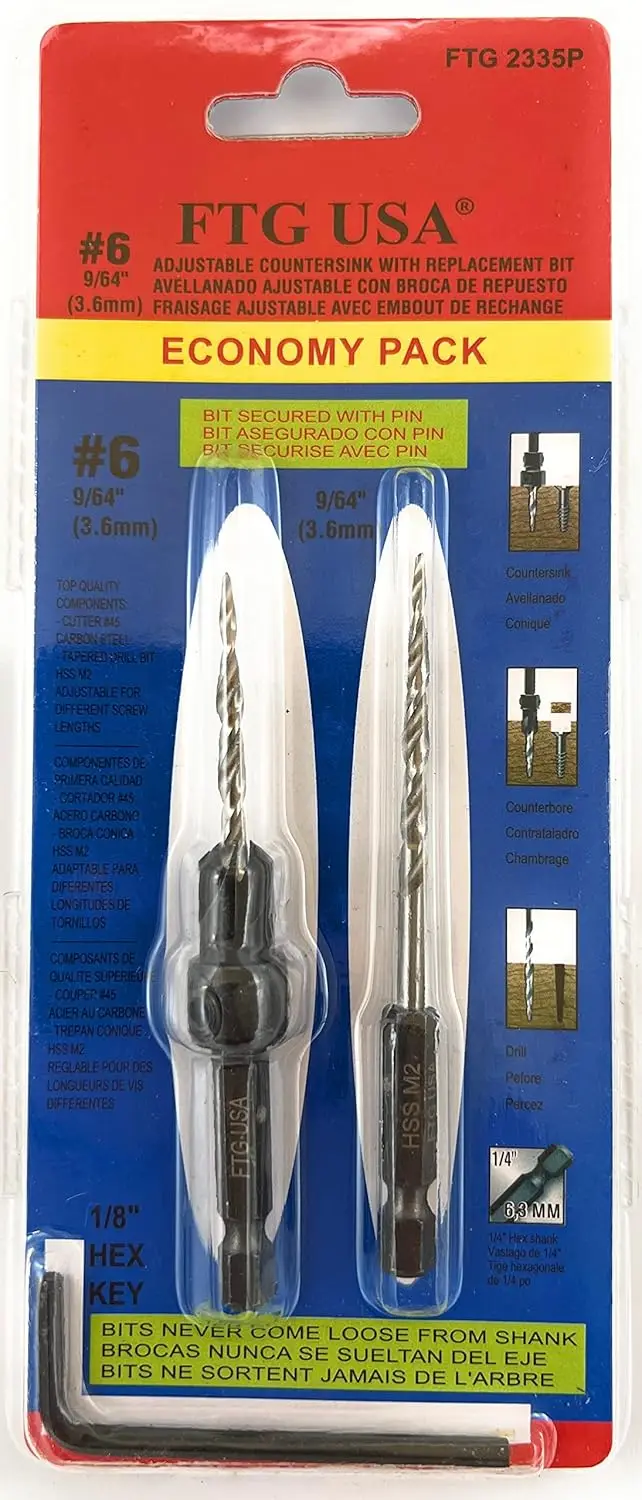 Adjustable Wood Countersink Drill Bit #6 (9/64") with Tapered Bit for Woodworking
Adjustable Wood Countersink Drill Bit #6 (9/64") with Tapered Bit for Woodworking