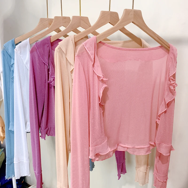 Sun Protection Short Thin Cardigan Pure Color Shiny Elastic Air Conditioning Outerwear Versatile Spring Summer Open-Shirt
Sun Protection Short Thin Cardigan Pure Color Shiny Elastic Air Conditioning Outerwear Versatile Spring Summer Open-Shirt
