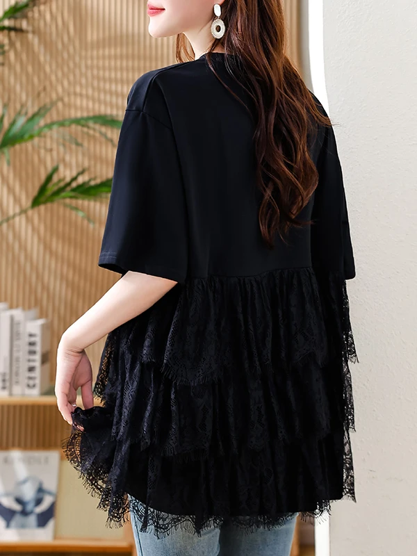 Casual Lace Splice ort Sve Women's T-irt Summer New Sle Ele Design round Ne Mid-Length Casual Top for Women
Casual Lace Splice ort Sve Women's T-irt Summer New Sle Ele Design round Ne Mid-Length Casual Top for Women