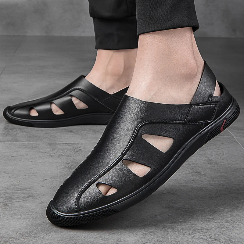 Hot Sale Men's Ultra-fiber Leather Casual Sandals with Holes Comfortable Classics Black Gray Sandals Non-Slip Flat Beach Shoes
Hot Sale Men's Ultra-fiber Leather Casual Sandals with Holes Comfortable Classics Black Gray Sandals Non-Slip Flat Beach Shoes