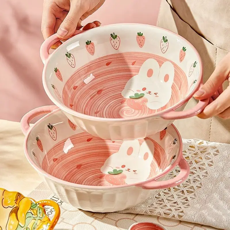 Strawberry Rabbit Ceramic Bowl, Double-eared Soup Bowl, Household Noodle Soup Bowl, Cute and Girlish Large Bowl Tableware
Strawberry Rabbit Ceramic Bowl, Double-eared Soup Bowl, Household Noodle Soup Bowl, Cute and Girlish Large Bowl Tableware