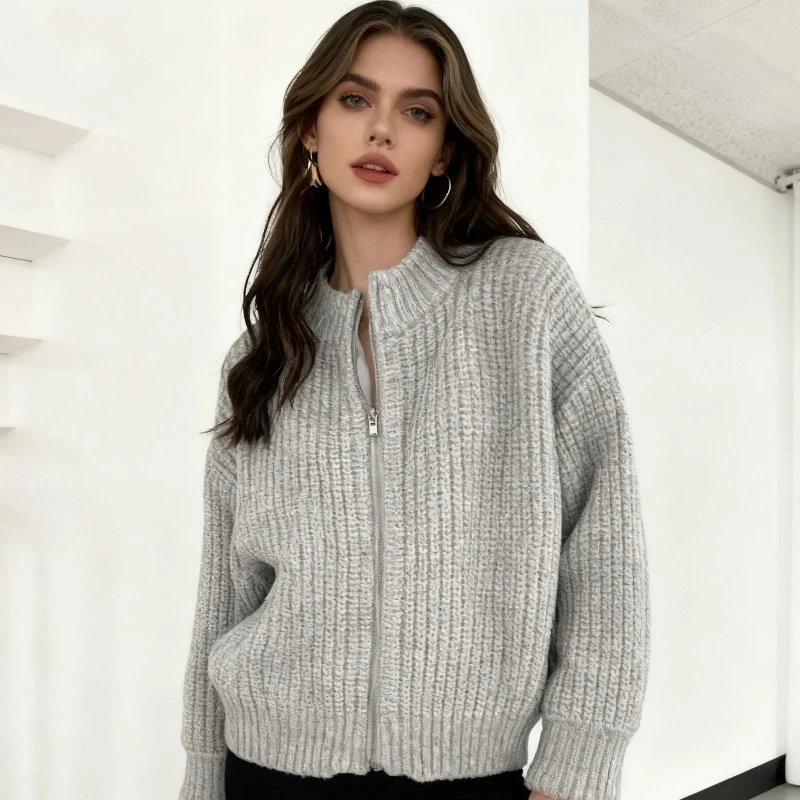 Autumn Elegant Cardigan Zipper Knitwear Winter New Women's Crew Neck Knitted Long sleeved Sweater Solid Color Casual Top
Autumn Elegant Cardigan Zipper Knitwear Winter New Women's Crew Neck Knitted Long sleeved Sweater Solid Color Casual Top