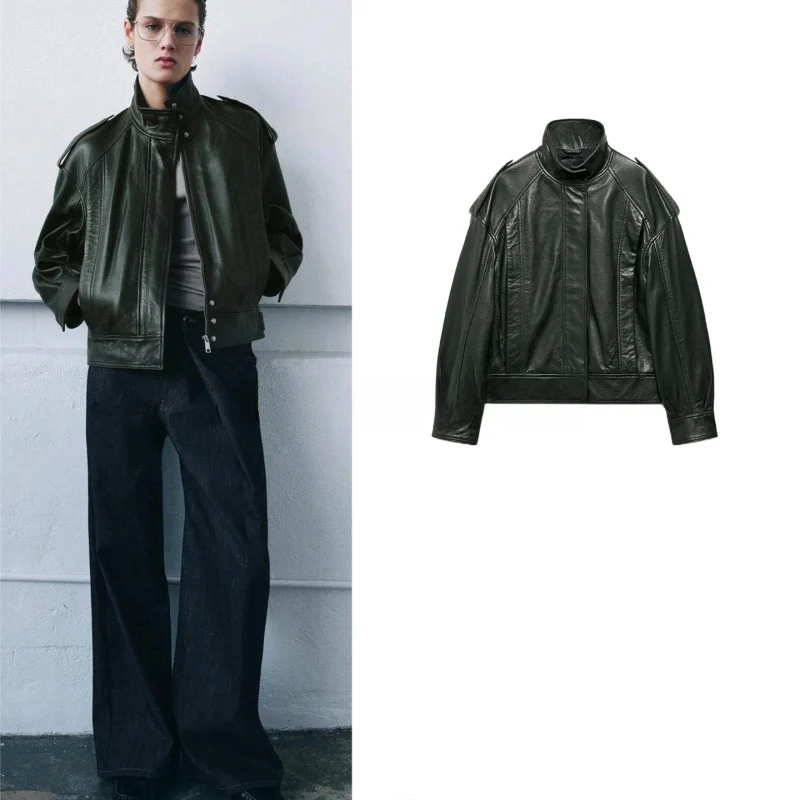 Spring New Women's Zipper High Collar Long Sve PU Leather Pilot Jaet Coat ort Length Oil Resistant Faion Ladies' Wear
Spring New Women's Zipper High Collar Long Sve PU Leather Pilot Jaet Coat ort Length Oil Resistant Faion Ladies' Wear