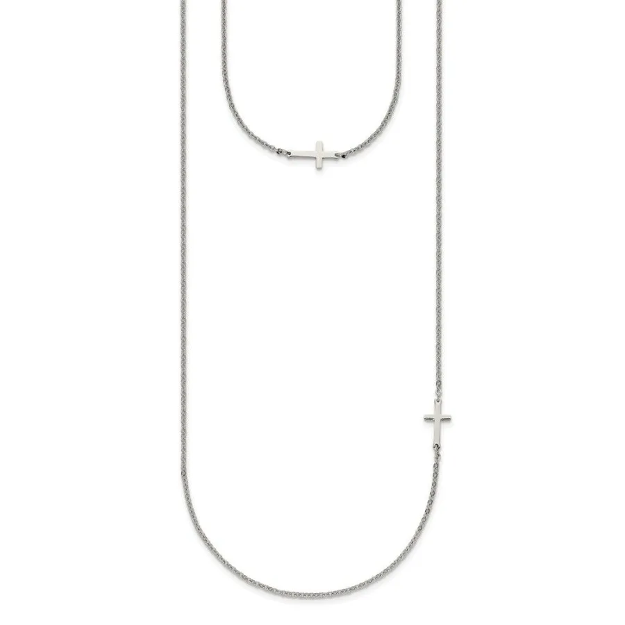 Chisel Stainless Steel Polished Layered Sideways Cross on an 18 inch Cable Chain Necklace
Chisel Stainless Steel Polished Layered Sideways Cross on an 18 inch Cable Chain Necklace