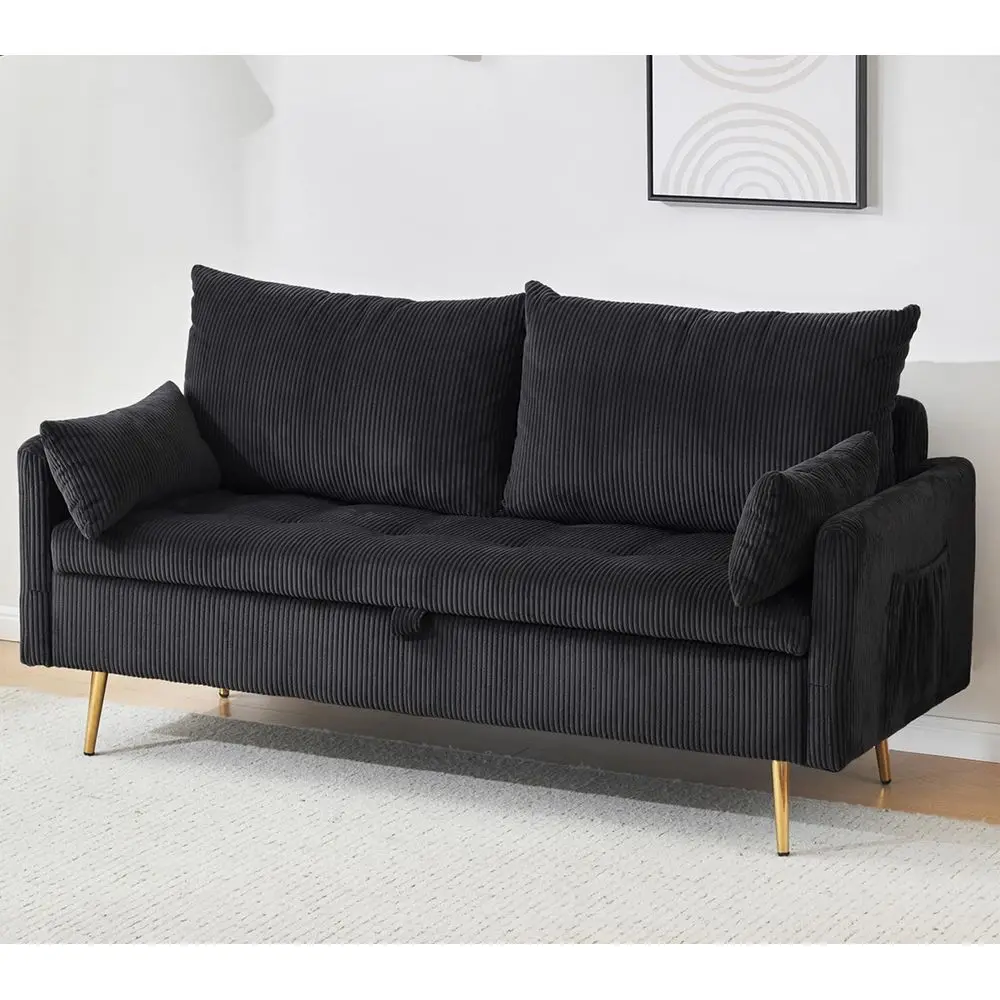 Black Loveseat Sofa with Hidden Storage, Modern Upholstered 2 Seater Couch with Gold Metal Legs, Small Space Living Room Sofa,
Black Loveseat Sofa with Hidden Storage, Modern Upholstered 2 Seater Couch with Gold Metal Legs, Small Space Living Room Sofa,