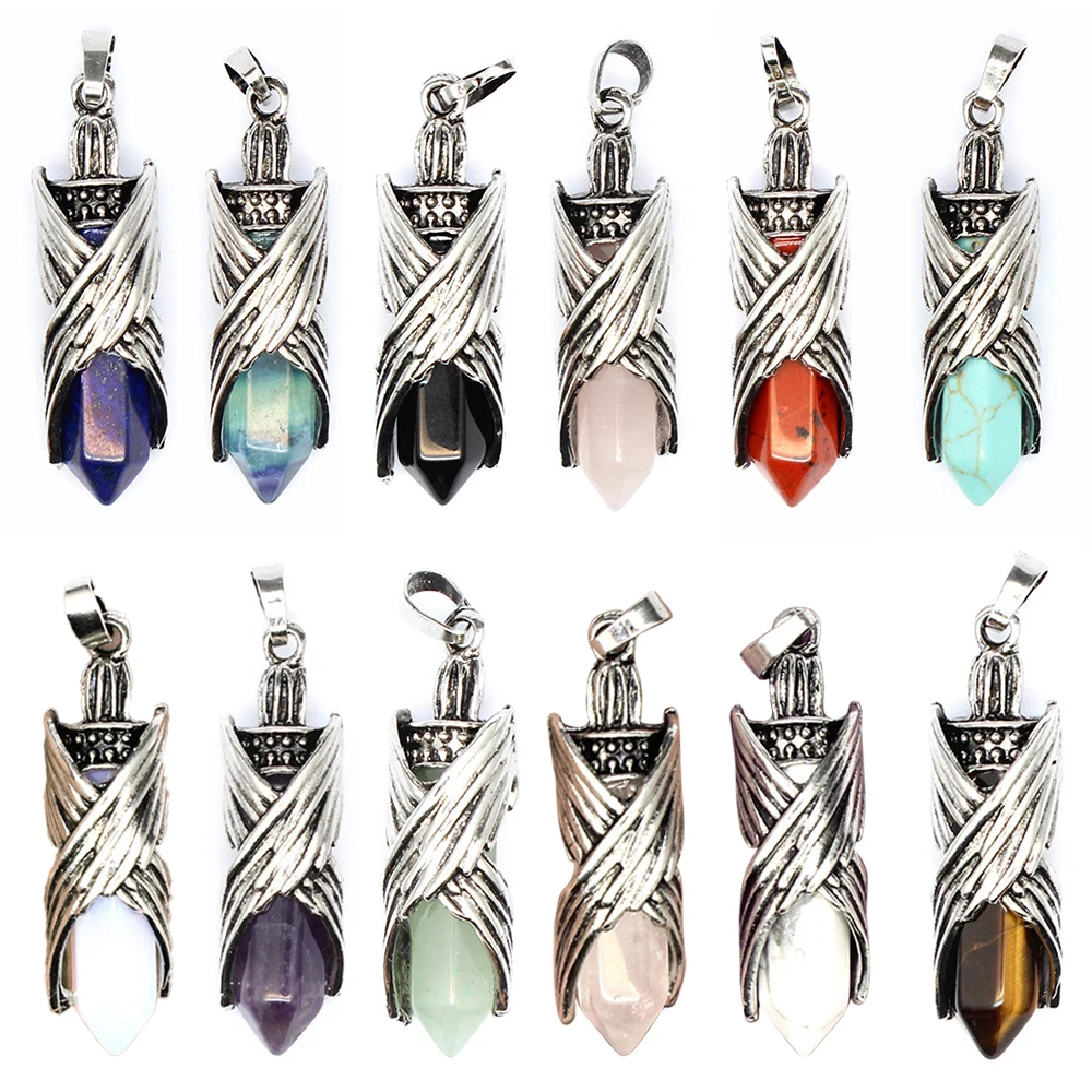 Natural Stones Hexagonal Pendants Vintage Metal Angel Wings Bullet Necklaces for Man Women Fluorite Lapis Crystal Quartz Jewelry
Natural Stones Hexagonal Pendants Vintage Metal Angel Wings Bullet Necklaces for Man Women Fluorite Lapis Crystal Quartz Jewelry