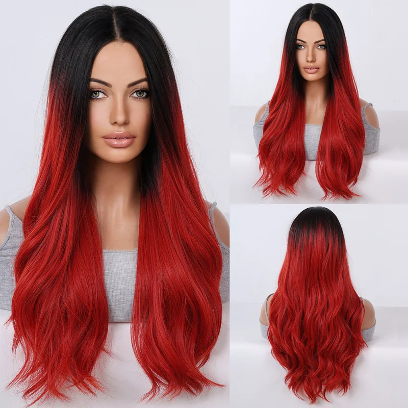 European and American style long wavy women's full wig with middle parting, high-temperature fiber, gradient red color
European and American style long wavy women's full wig with middle parting, high-temperature fiber, gradient red color
