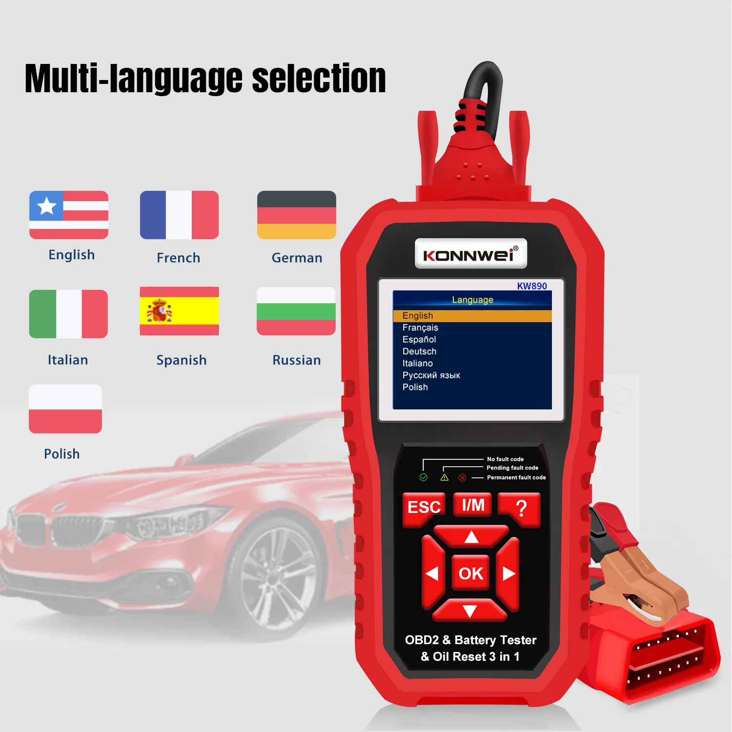 KONNWEI KW890 Car Battery Tester Special Oil Reset Function Scan Tool Professional OBDII Scanner Auto Code Reader
KONNWEI KW890 Car Battery Tester Special Oil Reset Function Scan Tool Professional OBDII Scanner Auto Code Reader